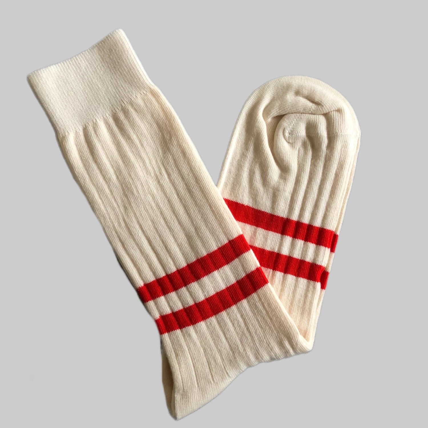 Escuyer Socks - Stripes - Ecru / Vintage Orange - Image 2