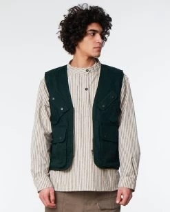 TROPICAL VEST HERRINGBONE WAX Bottle Green