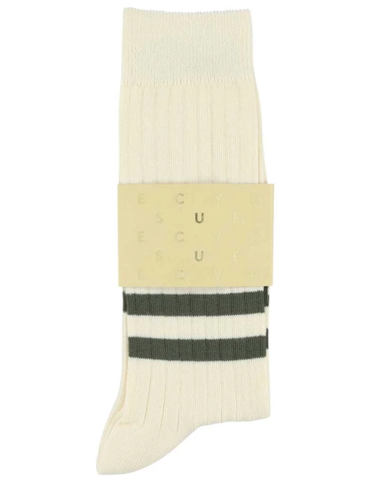 Escuyer Socks - Stripes - Ecru / Khaki 1 Escuyer Socks - Stripes - Ecru / Khaki