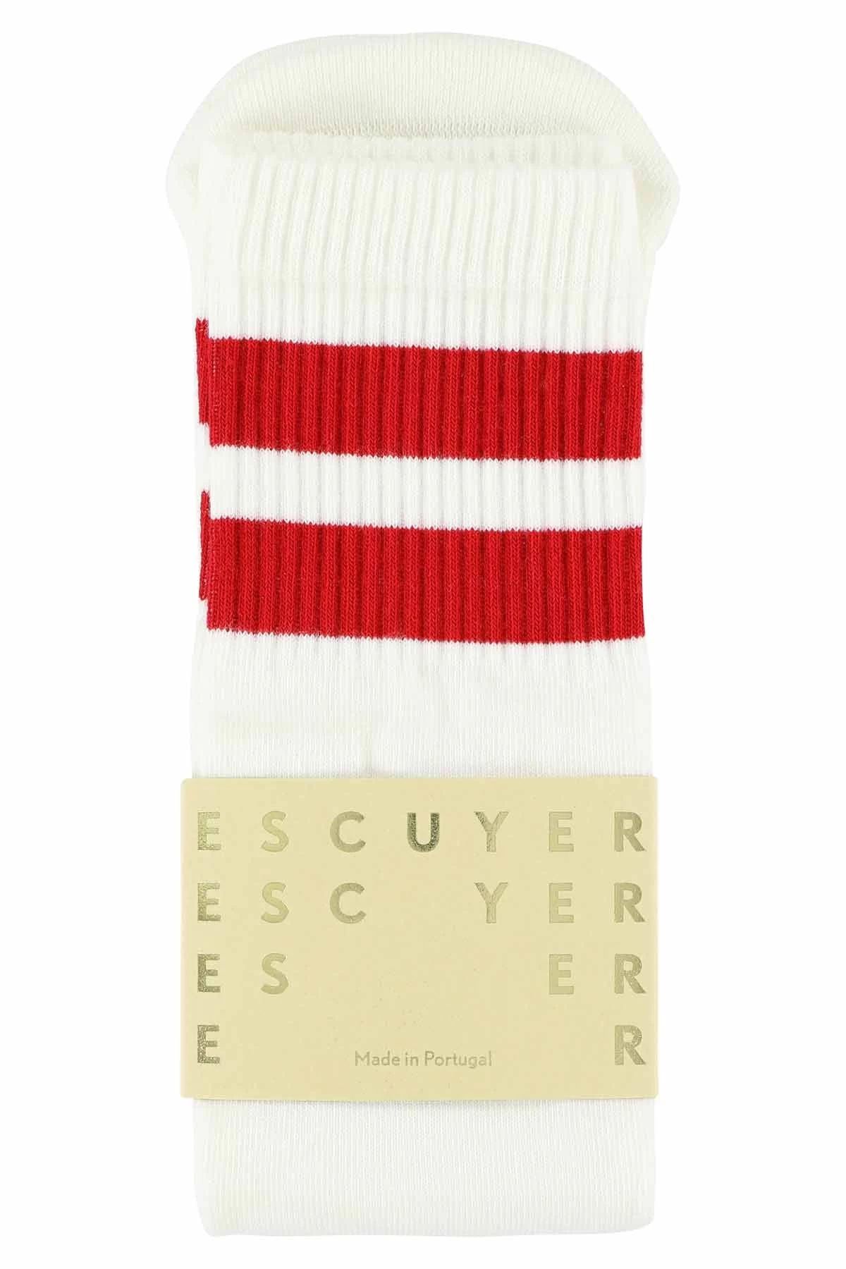 Escuyer Socks - Tube - Off White / Chinese Red 1 Escuyer Socks - Tube - Off White / Chinese Red
