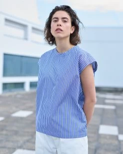 G.o.D Gardener Top Mayfair Poplin Cotton Blue & White Stripe