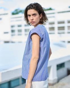 G.o.D Gardener Top Mayfair Poplin Cotton Blue & White Stripe -Eat Dust w i ss23 004 mfp bluestripe 0003 4